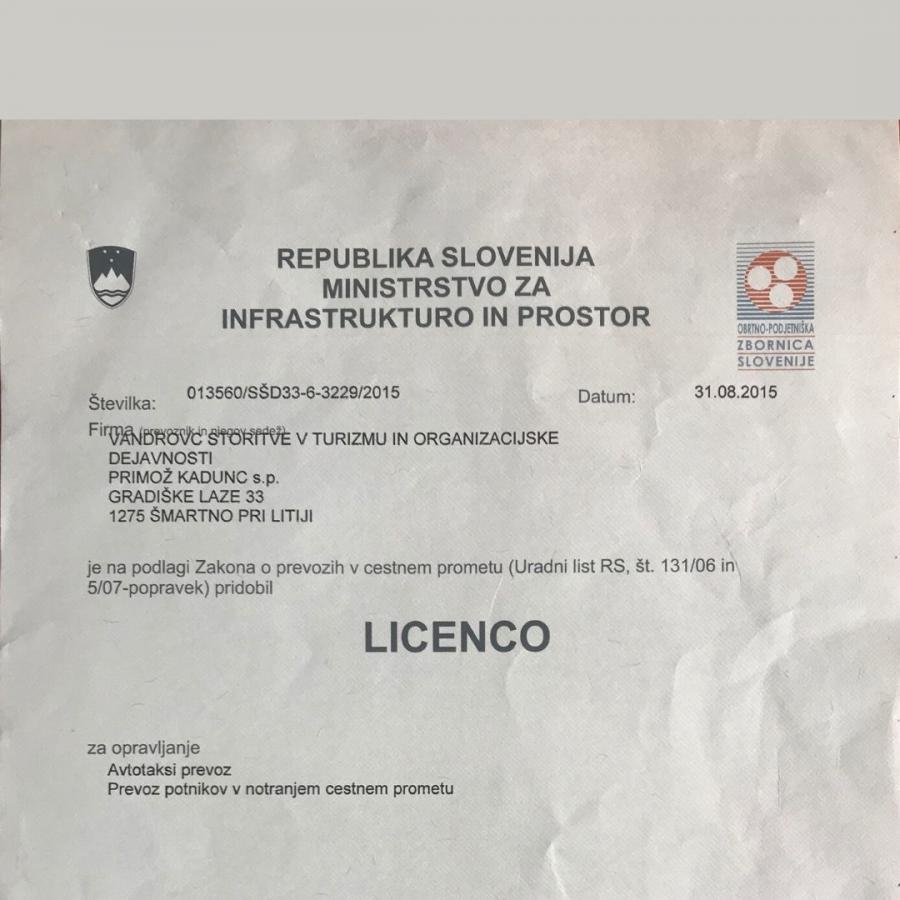 Vandrovc-Globetretter, Licence to perform national road passenger transport