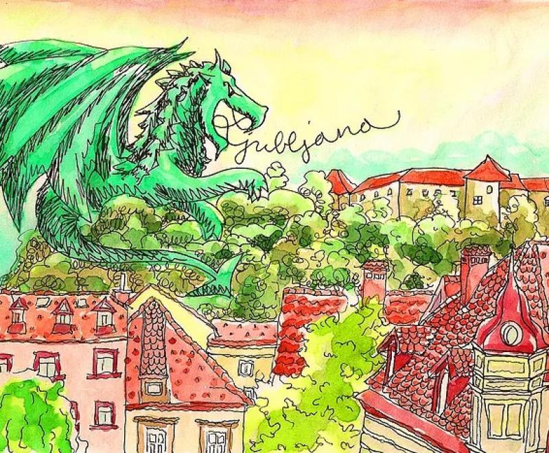  Ljubljana with local artist, sketch.